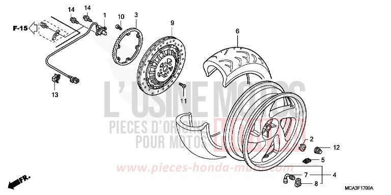 ROUE ARRIERE de Gold Wing STREAM SILVER METALLIC (NH469) 2002